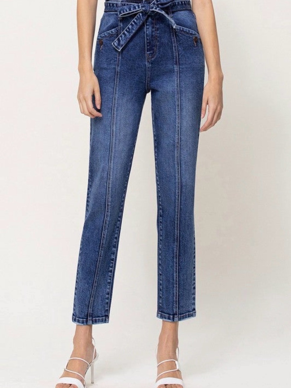 Vervet High Rise Paperbag Belted Mom Jeans Dark Wash Size 26